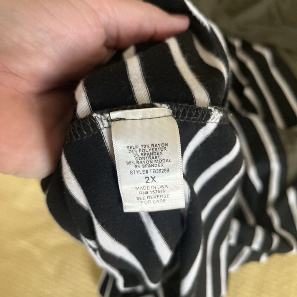 Meri Skye V Neck Knit Top Size 2x Stripes Olive Green Black Dia & Co - Picture 6 of 7